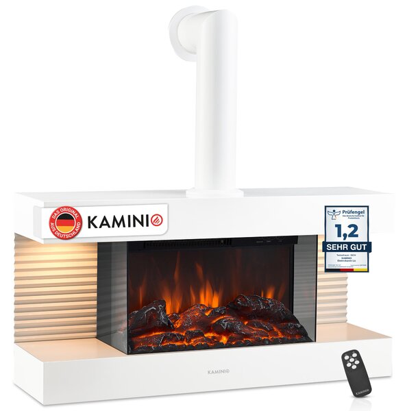Elektrický krb KAMINIO LIZ s kamny - Elektrický nástěnný krb s vytápěním, 3D efektem plamene, LED ambientním světlem, dálkovým ovládáním - bílý