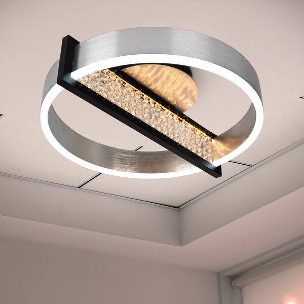 Näve LED stropní svítidlo Yvaris, stříbrné, dálkové ovládání, stmívatelný, Hliník / šedá / zinek, Obývací pokoj / jídelna, kov, Moderní