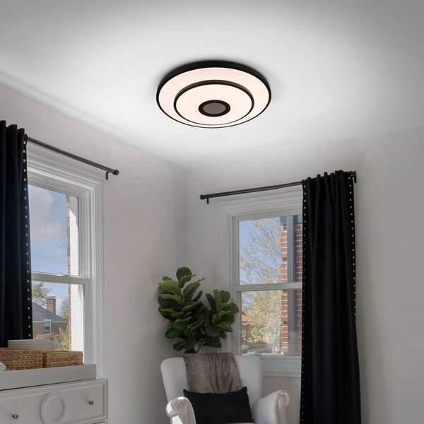 Näve LED stropní svítidlo Genua, černé, železo, dálkové ovládání, stmívatelný, Černá, Obývací pokoj / jídelna, kov, Moderní