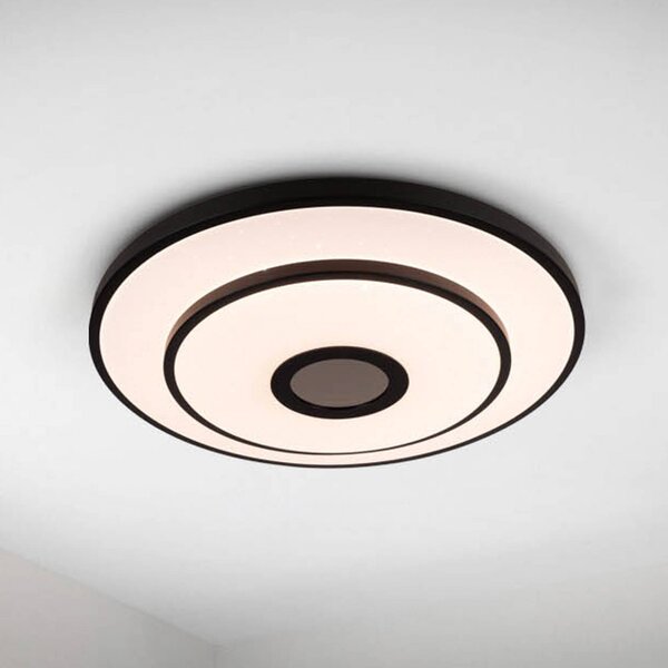 Näve LED stropní svítidlo Genua, černé, železo, dálkové ovládání, stmívatelný, Černá, Obývací pokoj / jídelna, kov, Moderní
