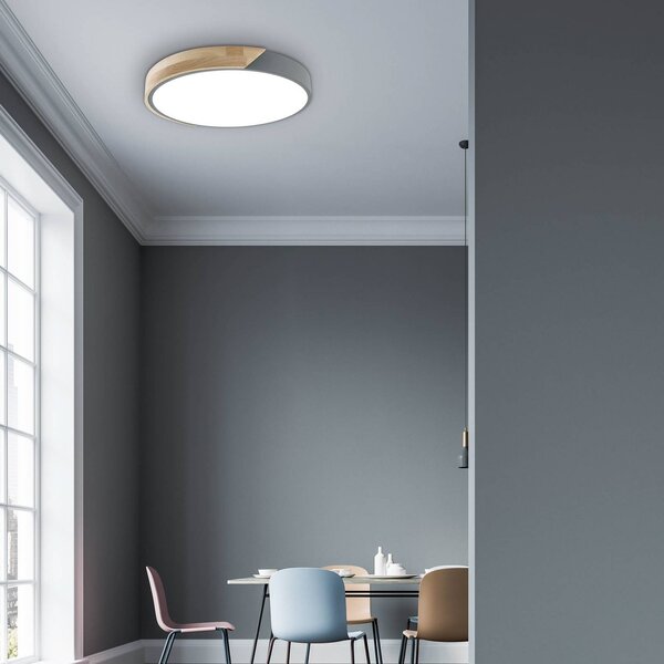 Näve LED stropní svítidlo Borneo, dub, kov, dálkové ovládání, stmívatelný, Světlé dřevo, Obývací pokoj / jídelna, Dřevo, Moderní