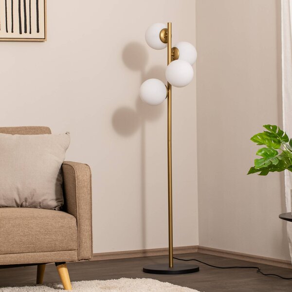Opviq Stojací lampa Faze, zlatá, sklo, 130 cm, 4 žárovky, E27, Mosaz / zlato, Obývací pokoj / jídelna, kov