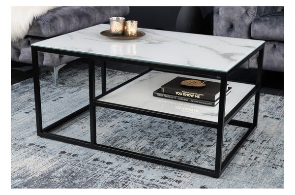 Massive home | Konferenční stolek ELEGANCE BLACK 90 CM bílý mramorový vzhled