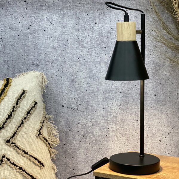 Stolní lampa TAYLOR černá/světlé dřevo