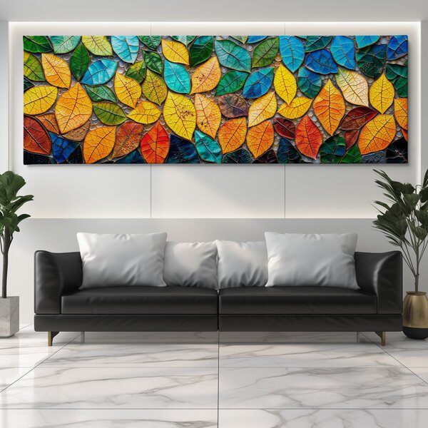 Obraz na plátně - Listová mozaika FeelHappy.cz Velikost obrazu (šířka x výška): 60 x 20 cm
