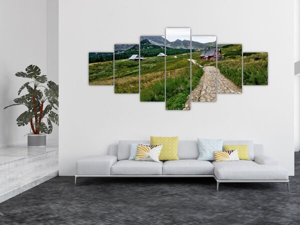 Obraz - Horská krajina s domečky (210x100 cm)