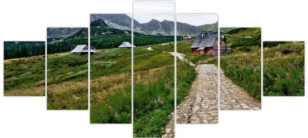 Obraz - Horská krajina s domečky (210x100 cm)