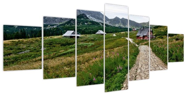Obraz - Horská krajina s domečky (210x100 cm)