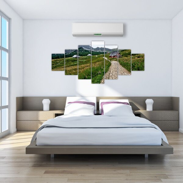 Obraz - Horská krajina s domečky (210x100 cm)