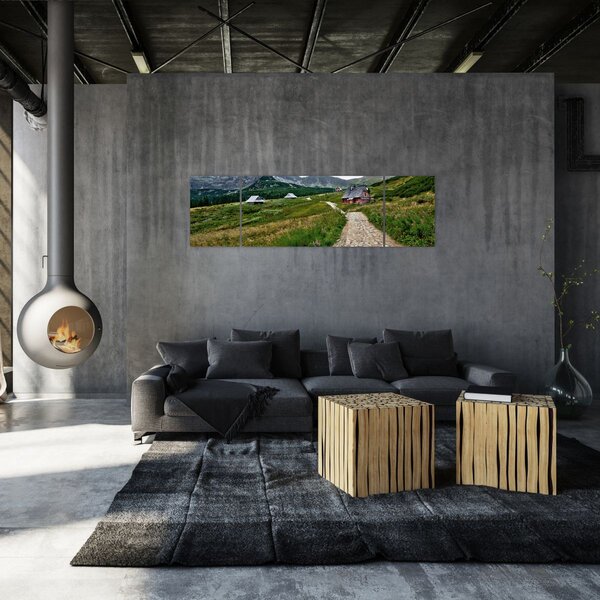 Obraz - Horská krajina s domečky (170x50 cm)
