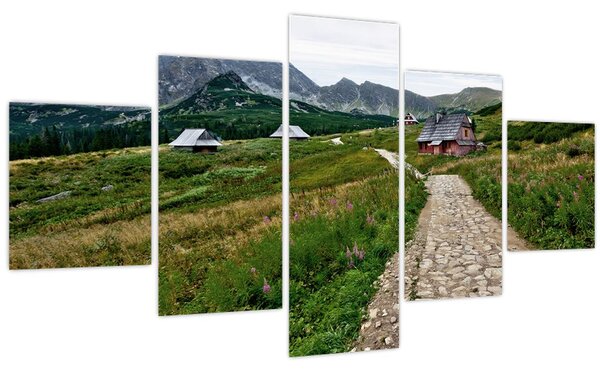 Obraz - Horská krajina s domečky (125x70 cm)