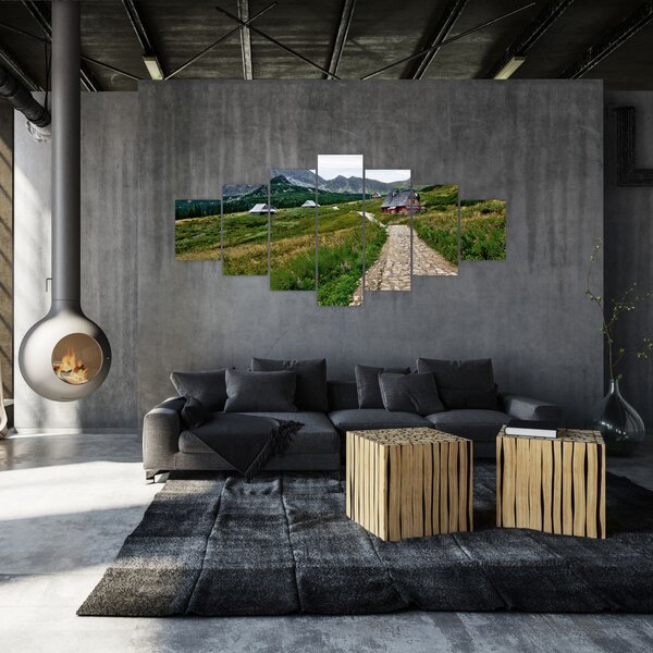 Obraz - Horská krajina s domečky (210x100 cm)