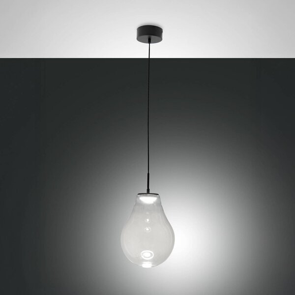 Fabas Luce Závěsné světlo LED Noa, čiré, sklo, Ø 25 cm, stmívatelné, stmívatelný, Čirá / transparetní, Obývací pokoj / jídelna, Sklo, Moderní