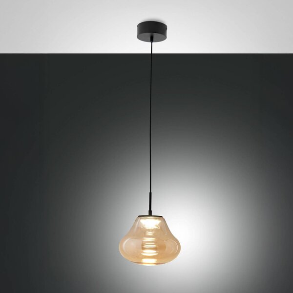 Fabas Luce LED závěsné světlo Deva, jantarová, sklo, Ø 25 cm, stmívatelné, stmívatelný, Krémová / jantar, Obývací pokoj / jídelna, Sklo, Moderní