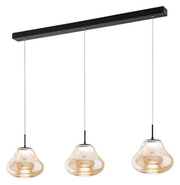 Fabas Luce LED závěsné světlo Deva, 3-ramenné, 115 cm, jantarová, stmívatelné, stmívatelný, Krémová / jantar, Obývací pokoj / jídelna, Sklo, Moderní