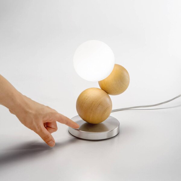 Fabas Luce Stolní lampa Micky, dřevo světlé/nikl, dřevo, stmívatelné, G9, stmívatelný, Světlé dřevo, Obývací pokoj / jídelna, Dřevo, Moderní