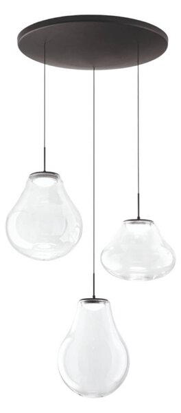 Fabas Luce Závěsné světlo LED Deva, 3-bodové, Ø 50 cm, čiré, stmívatelné, stmívatelný, Čirá / transparetní, Obývací pokoj / jídelna, Sklo, Moderní
