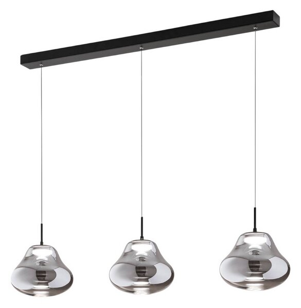 Fabas Luce LED závěsné světlo Deva, 3-bodové, 115 cm, šedé, stmívatelné, stmívatelný, Hliník / šedá / zinek, Obývací pokoj / jídelna, Sklo, Moderní