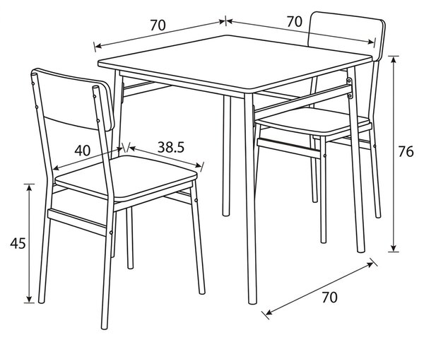 Vikio Jídelní set s 2 židlemi 70x70 cm barva bílá AJSA107B