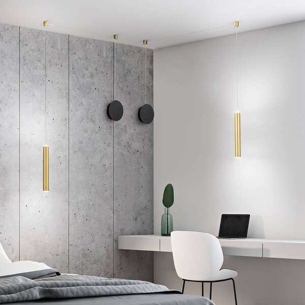 Fabas Luce LED závěsné světlo Prado, mosaz, kov, stmívatelné, stmívatelný, Mosaz / zlato, Obývací pokoj / jídelna, kov, Moderní
