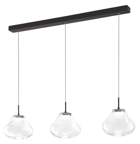 Fabas Luce LED závěsné světlo Deva, 3-bodové, 115 cm, čiré, stmívatelné, stmívatelný, Čirá / transparetní, Obývací pokoj / jídelna, Sklo, Moderní