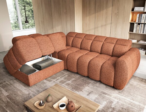 Designová rohová sedačka SAOIRSE - cihlová, levý roh