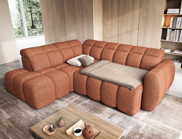 Designová rohová sedačka SAOIRSE - cihlová, levý roh