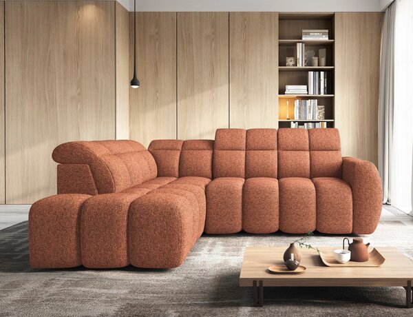 Designová rohová sedačka SAOIRSE - cihlová, levý roh