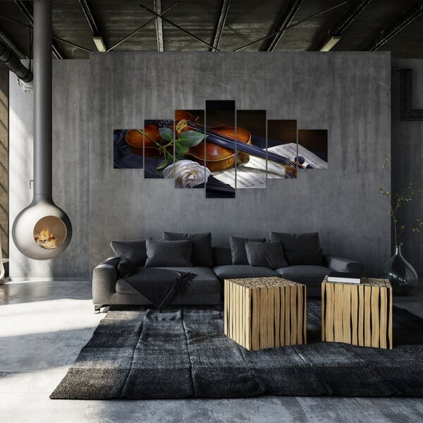 Obraz - Růže a housle (210x100 cm)