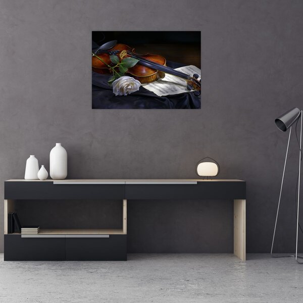 Obraz - Růže a housle (70x50 cm)