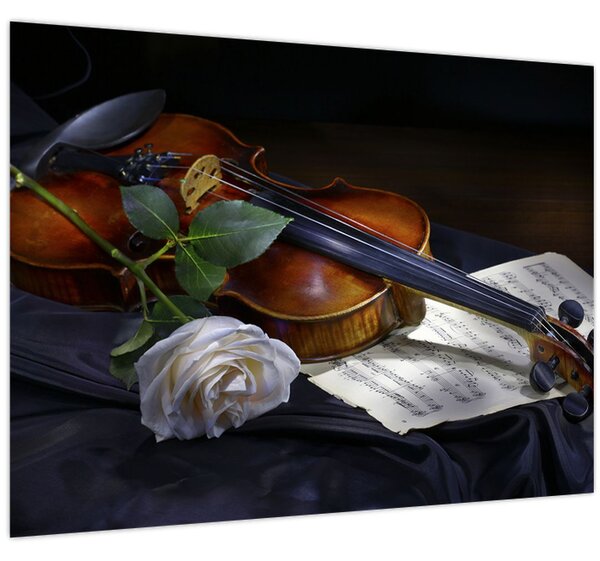 Obraz - Růže a housle (70x50 cm)