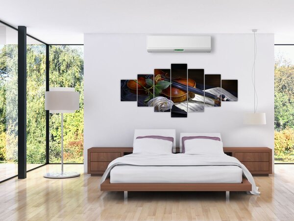 Obraz - Růže a housle (210x100 cm)