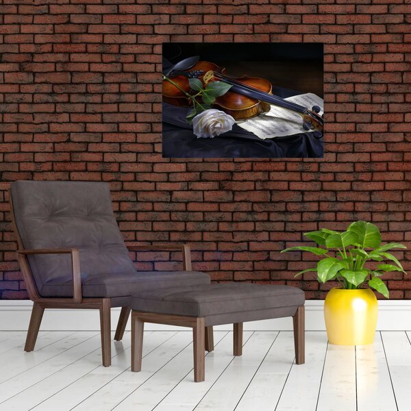 Obraz - Růže a housle (70x50 cm)