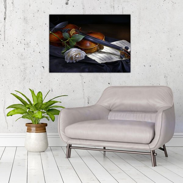 Obraz - Růže a housle (70x50 cm)