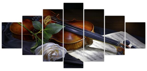 Obraz - Růže a housle (210x100 cm)
