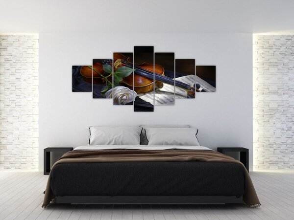 Obraz - Růže a housle (210x100 cm)