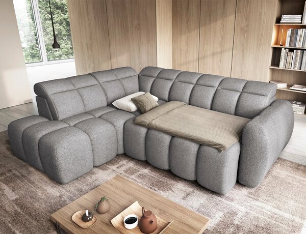 Designová rohová sedačka SAOIRSE - šedá, levý roh