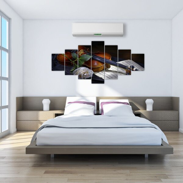 Obraz - Růže a housle (210x100 cm)