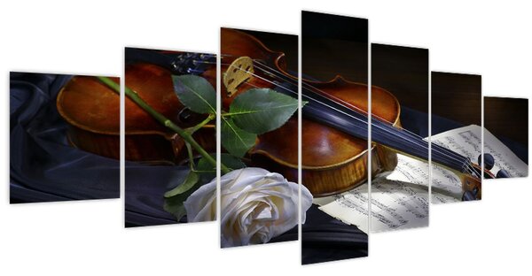 Obraz - Růže a housle (210x100 cm)