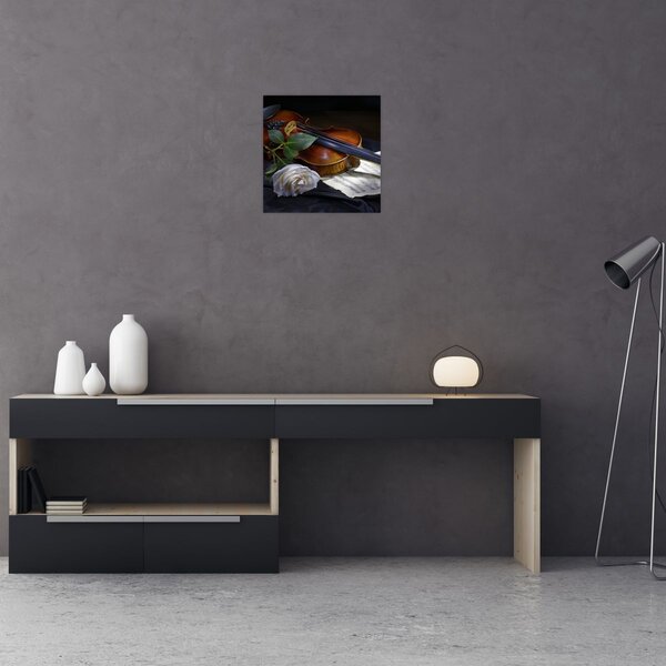 Obraz - Růže a housle (30x30 cm)