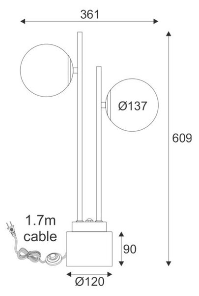 ACA Lighting stolní lampa 2XE14 QUADRO černá + bílá mramor IP20 36X14XH61CM ML127022TBK