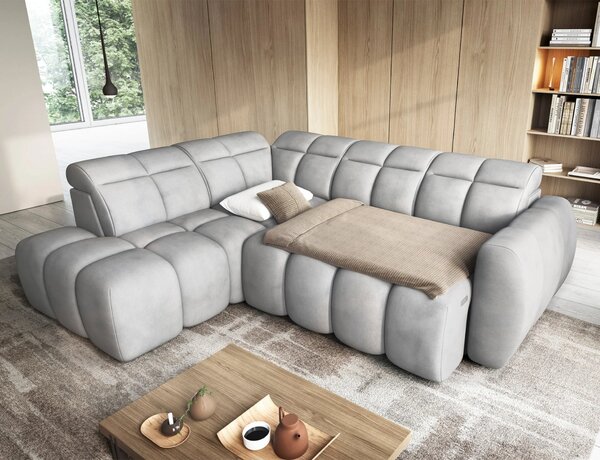 Designová rohová sedačka SAOIRSE - světle šedá, levý roh