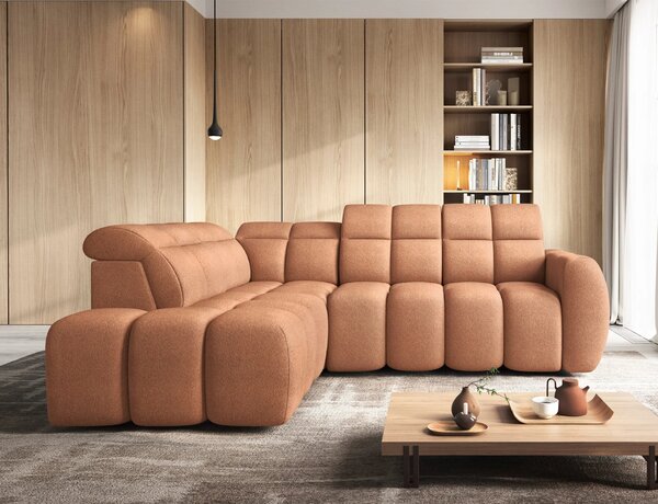 Designová rohová sedačka SAOIRSE - oranžová, levý roh