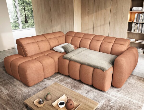 Designová rohová sedačka SAOIRSE - oranžová, levý roh
