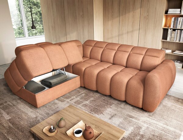 Designová rohová sedačka SAOIRSE - oranžová, levý roh