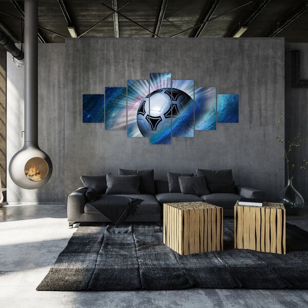 Obraz - Fotbalový míč ve vesmíru (210x100 cm)
