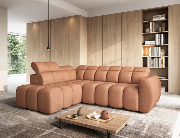 Designová rohová sedačka SAOIRSE - oranžová, levý roh