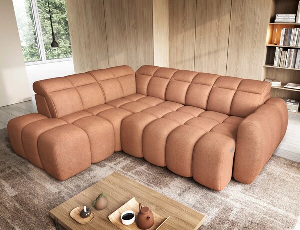 Designová rohová sedačka SAOIRSE - oranžová, levý roh