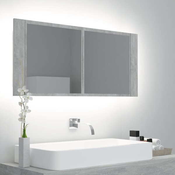 LED koupelnová skřínka se zrcadlem betonově šedá 100x12x45 cm