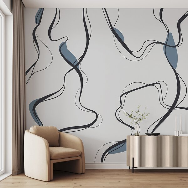 Fototapety Umělecká kresba tuší, abstraktní vzor, geometrické linie, šedá a modrá barva, Fototapety abstraktní, u99659 : uwalls.cz